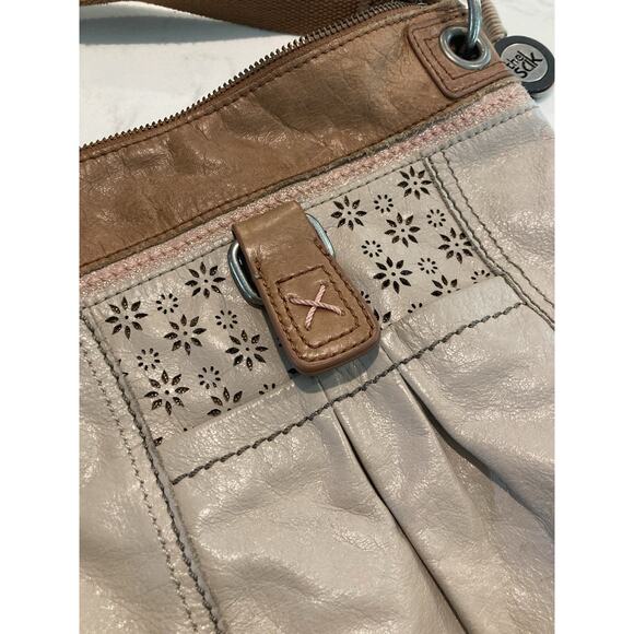 The Sak Kendra Pebbled Leather Crossbody Bag Purse Canvas Strap Beige Brown Pink - Picture 3 of 8